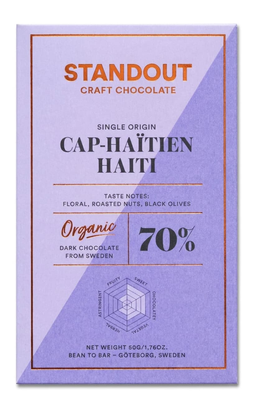 Cap-Haïtien 70% 70% dark bar packaging by Standout Chocolate