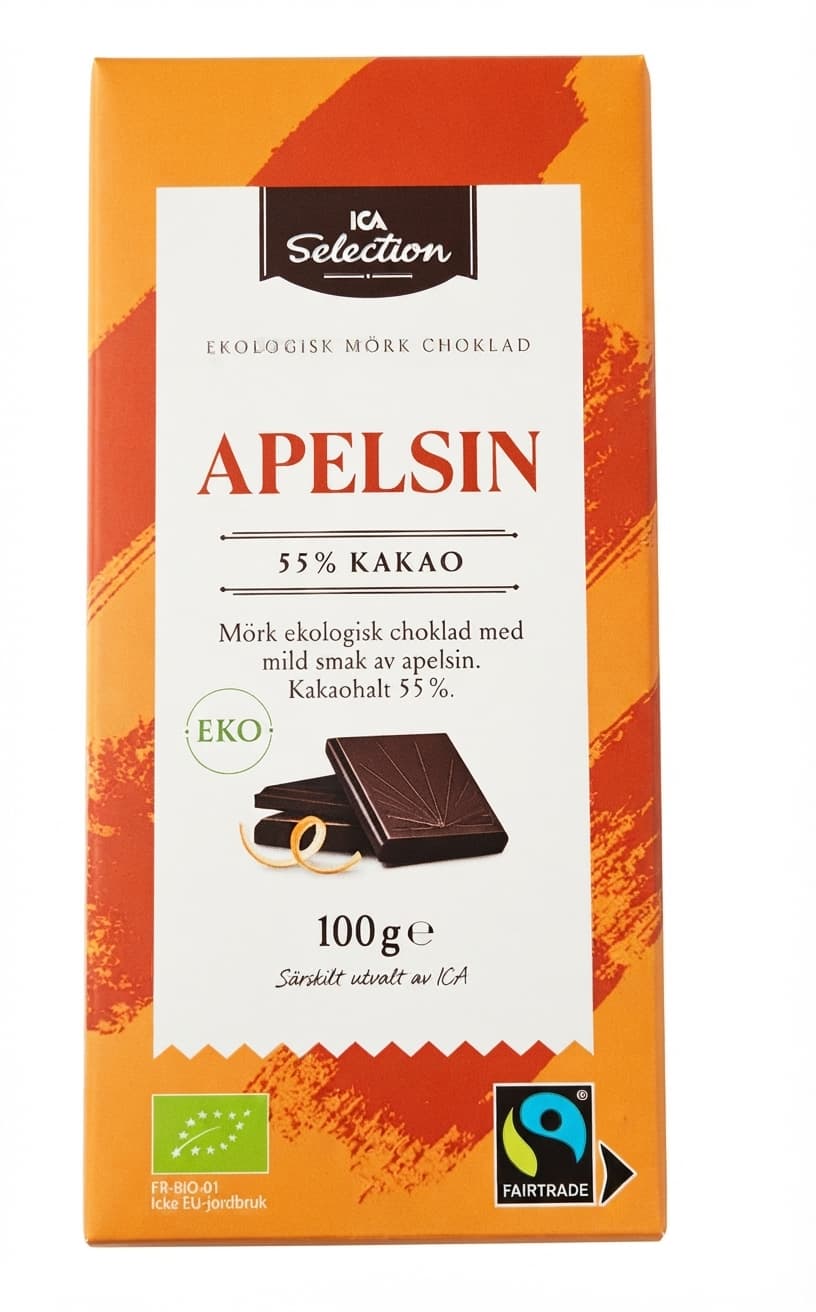 Apelsin 55% 55% dark bar packaging by ICA Selection