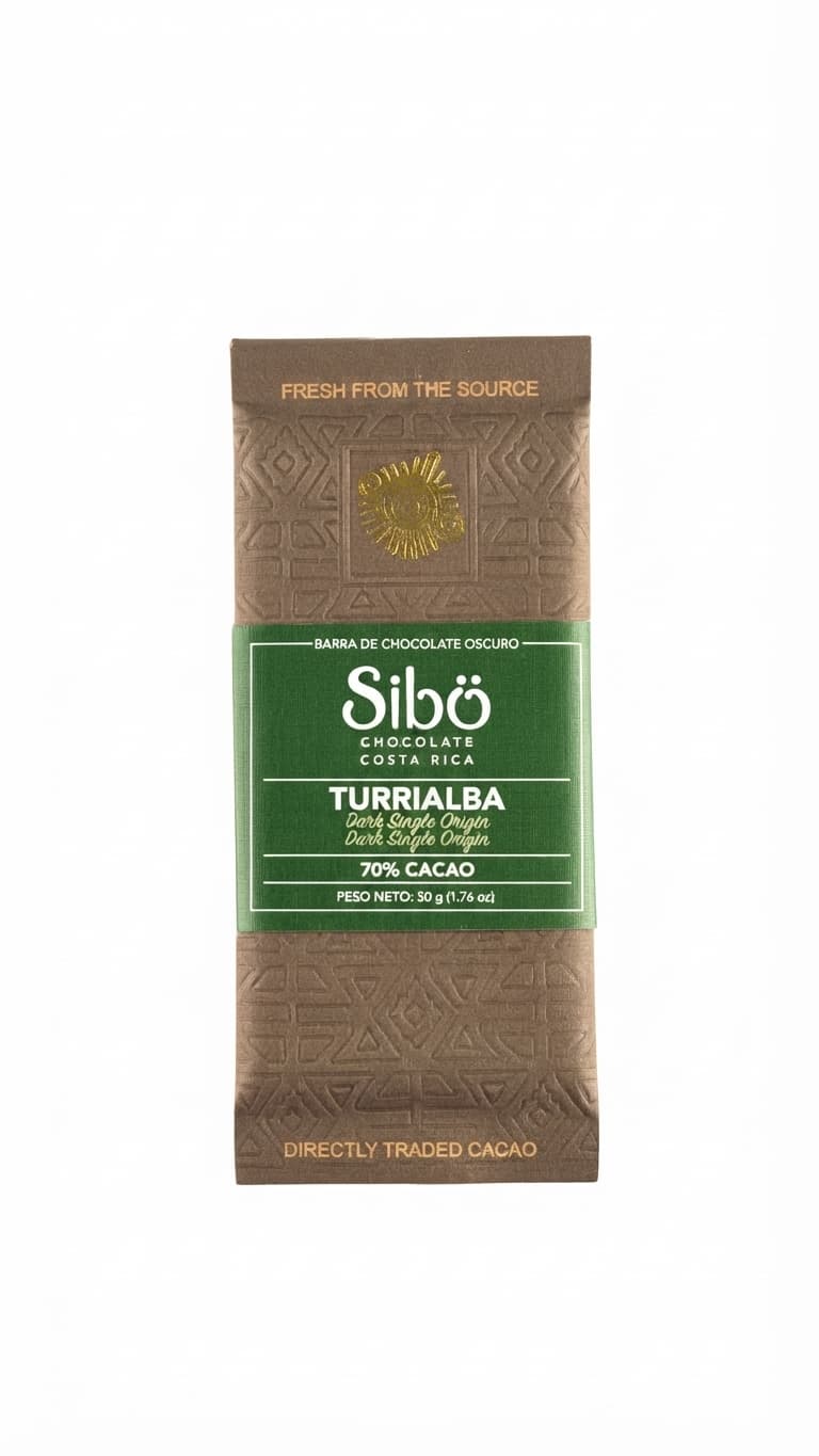 Turrialba 70% 70% dark bar packaging by Sibö Chocolate