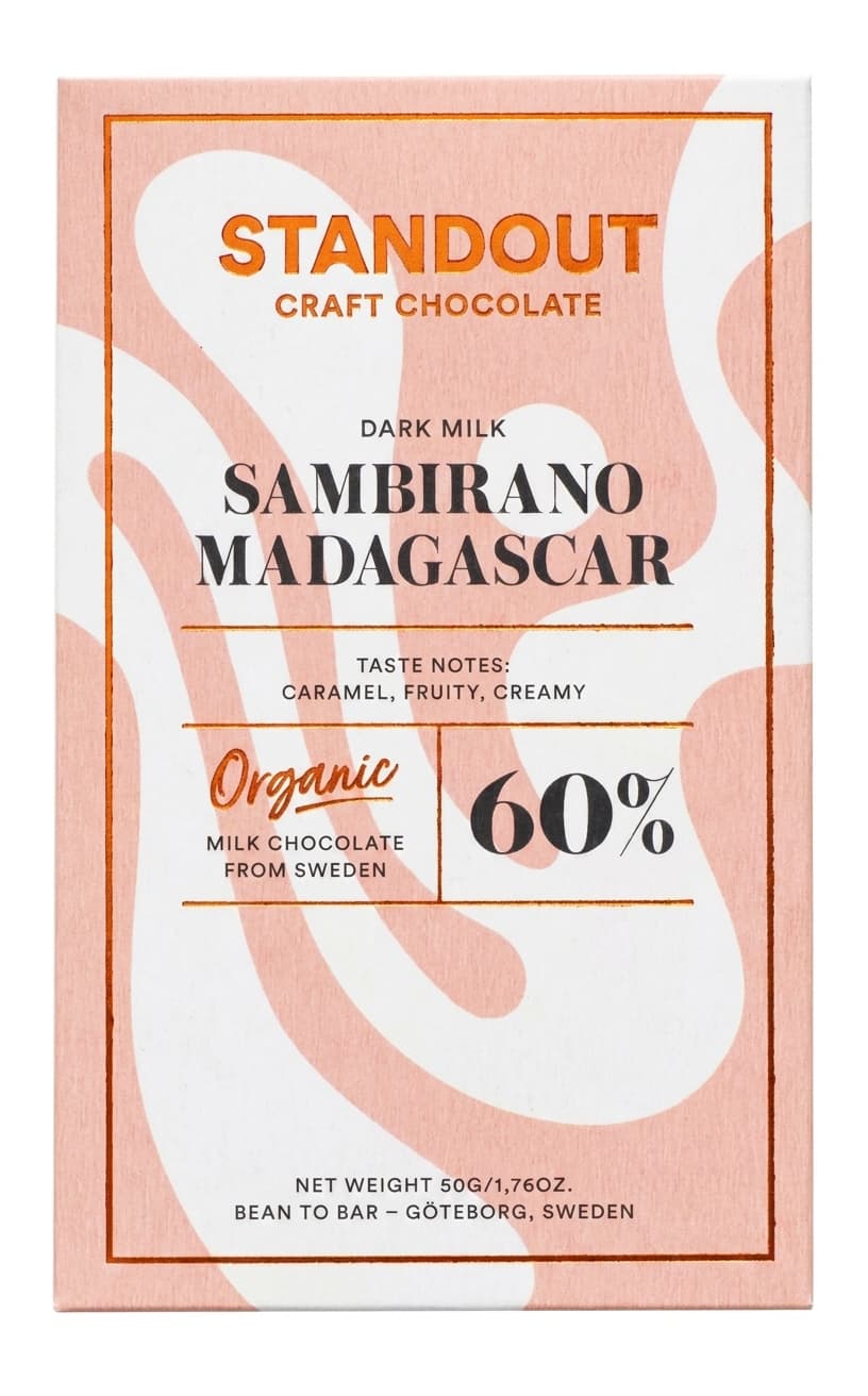 Madagascar Sambirano 60% Dark Milk 60% milk bar packaging by Standout Chocolate
