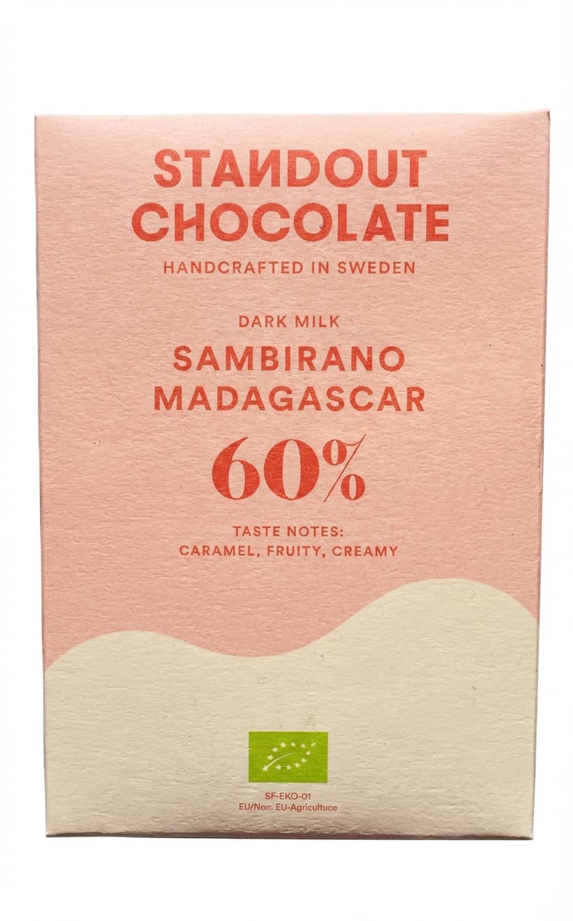 Madagascar Sambirano 60% Dark Milk 60% milk bar packaging by Standout Chocolate