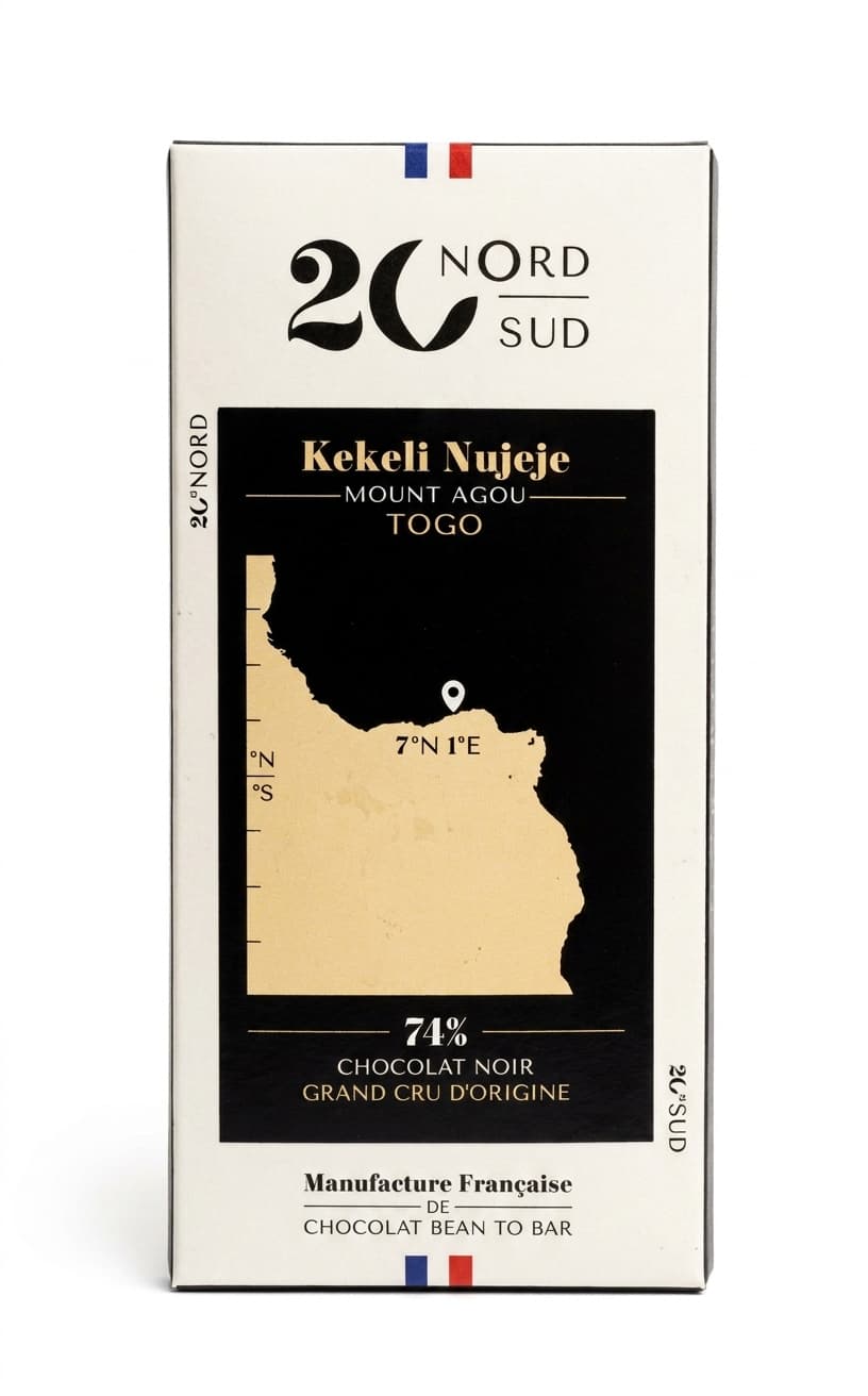 Kekeli Nujeje 74% 74% dark bar packaging by 20nord20sud
