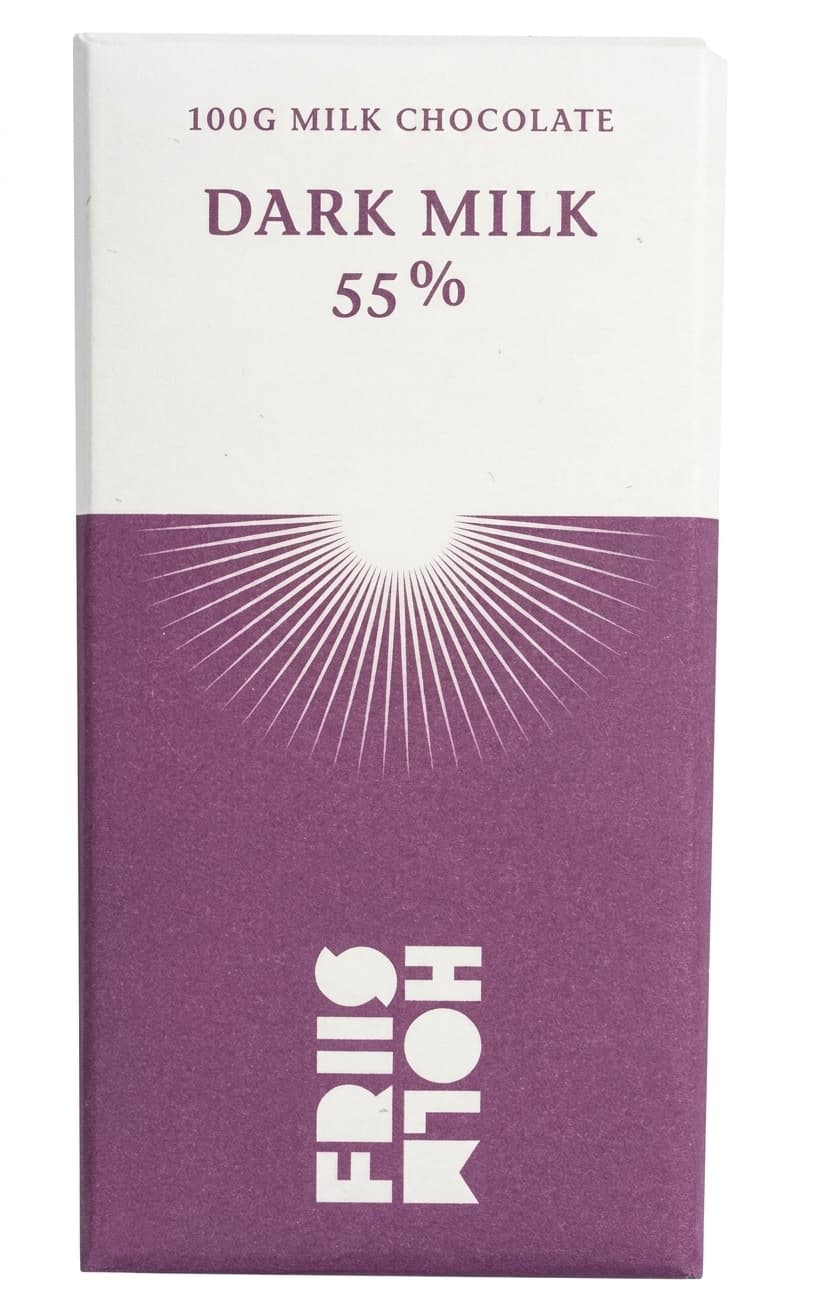 Dark Milk 55% 55% milk bar packaging by Friis Holm