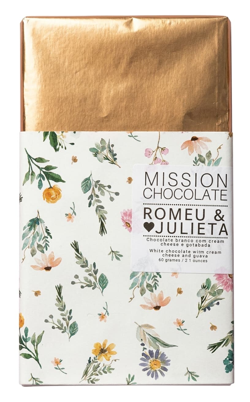 Romeu & Julieta null% white bar packaging by Mission Chocolate