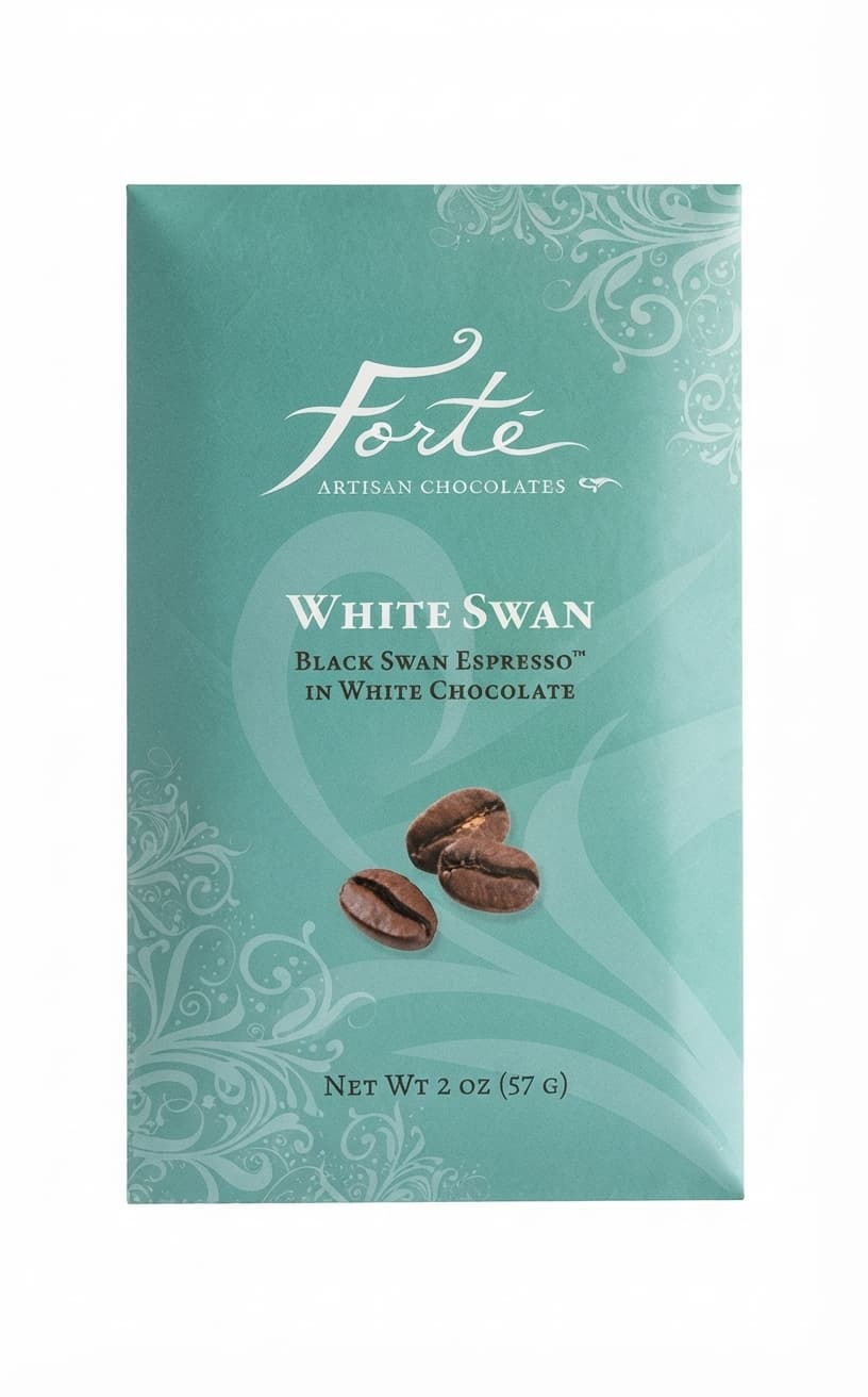 White Swan Espresso null% white bar packaging by Forté Chocolate