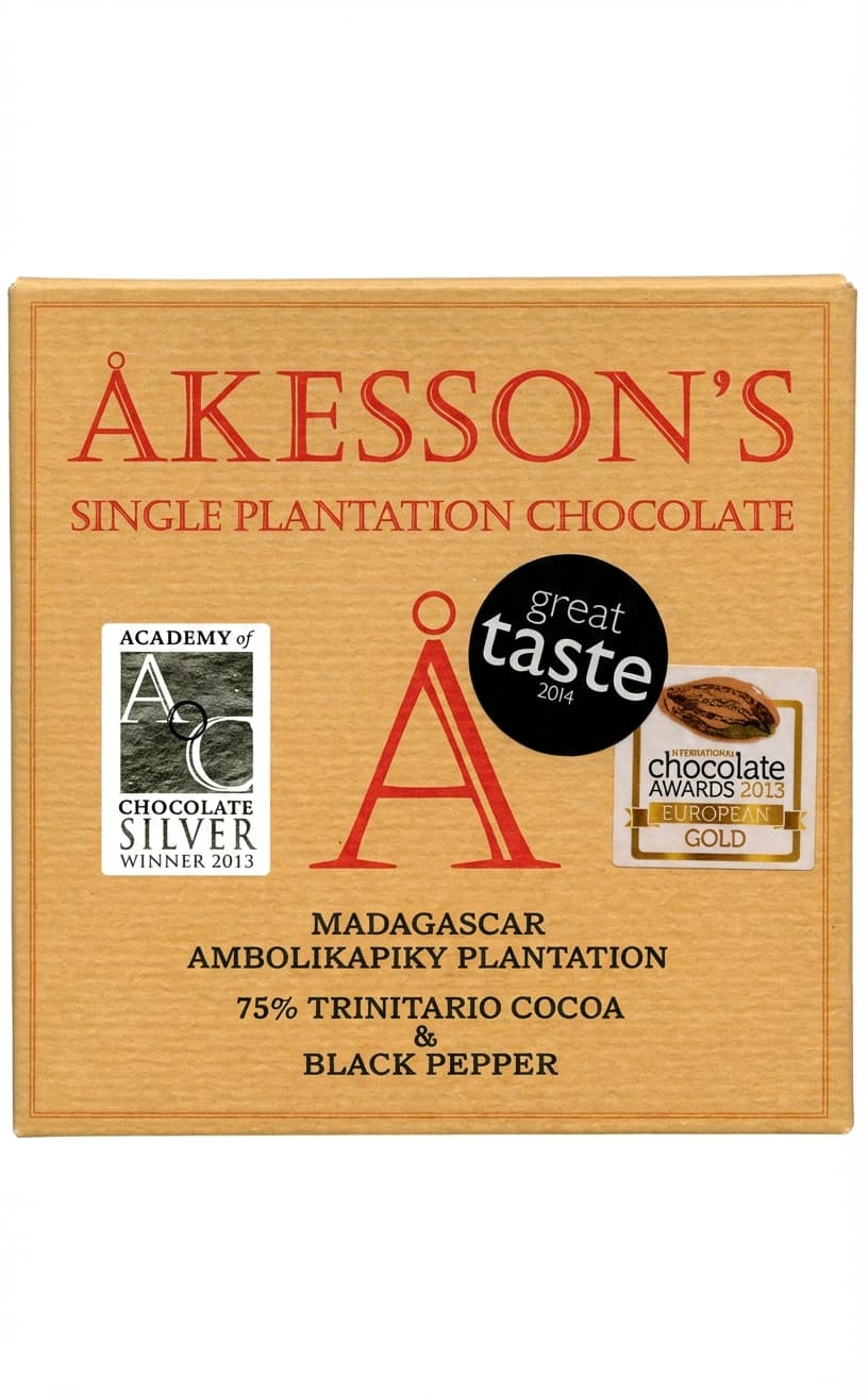 Ambolikapiky Plantation 75% Trinitario & Black Pepper 75% dark bar packaging by Åkesson's