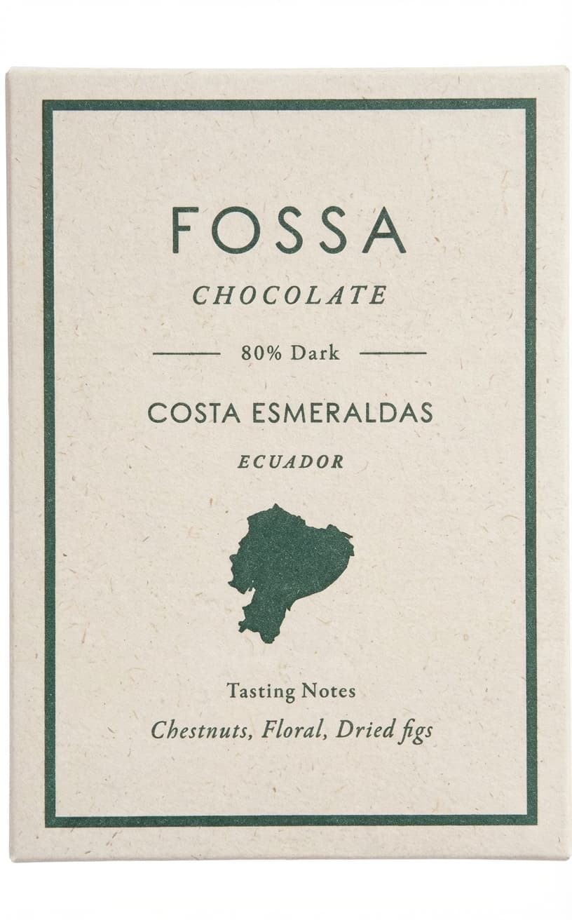 Costa Esmeraldas 80% 80% dark bar packaging by Fossa