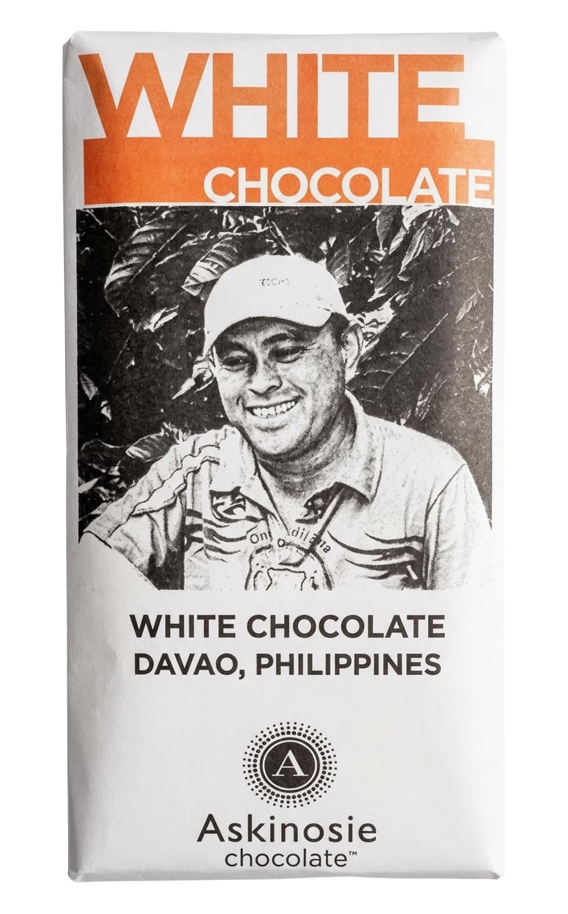 Davao White 34% white bar packaging by Askinosie