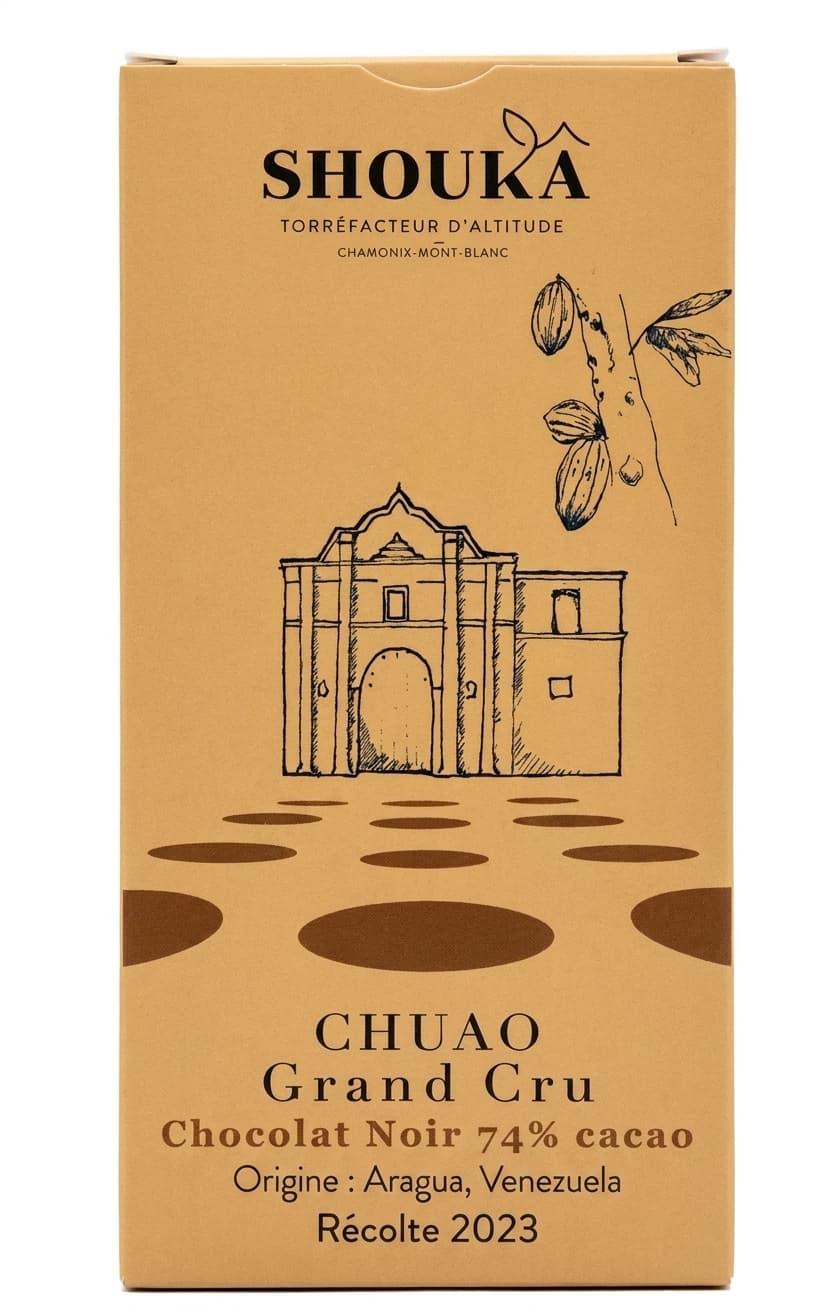 Chuao Grand Cru 74% dark bar packaging by Shouka