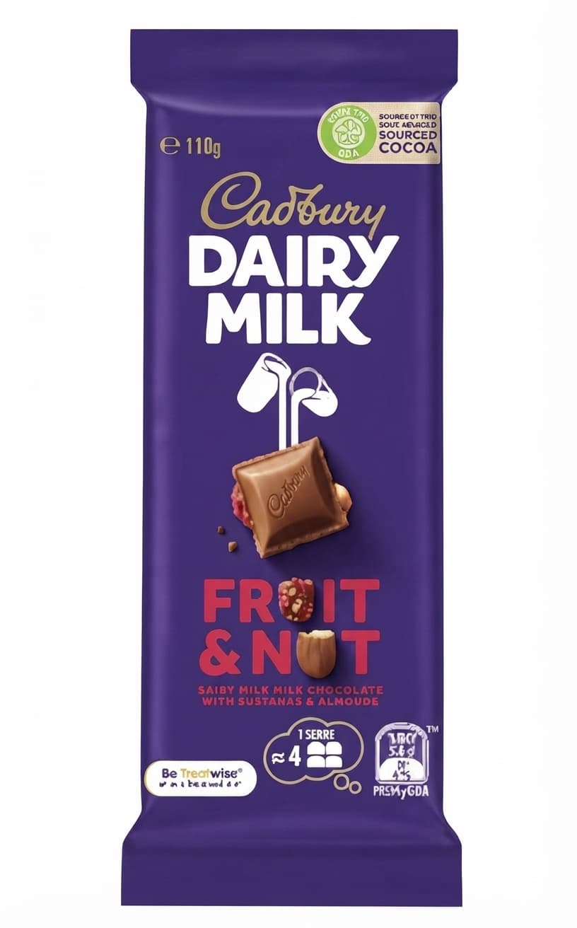 Fruit & Nut null% milk bar packaging by Cadbury