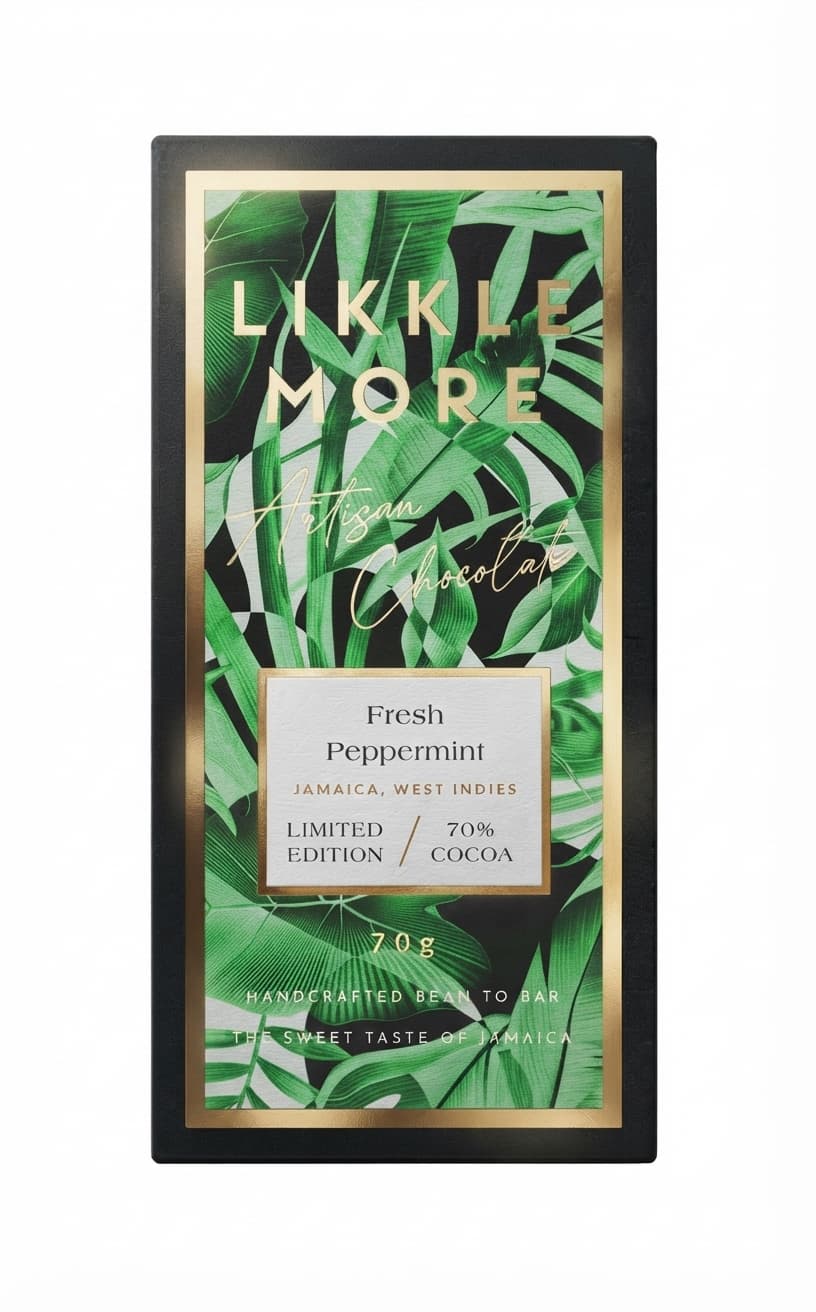 Fresh Peppermint 70% 70% dark bar packaging by Likkle More