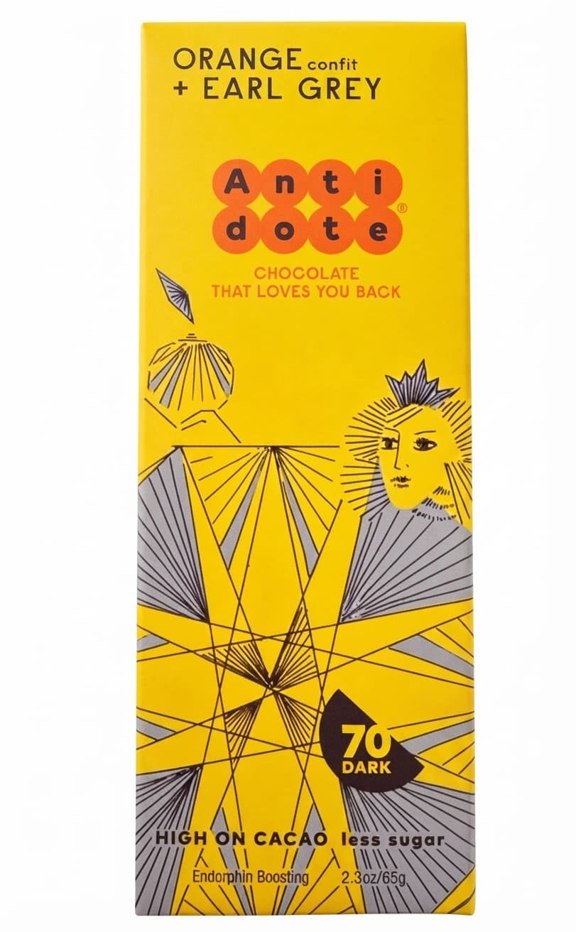 Orange Confit + Earl Grey 70% 70% dark bar packaging by Antidote