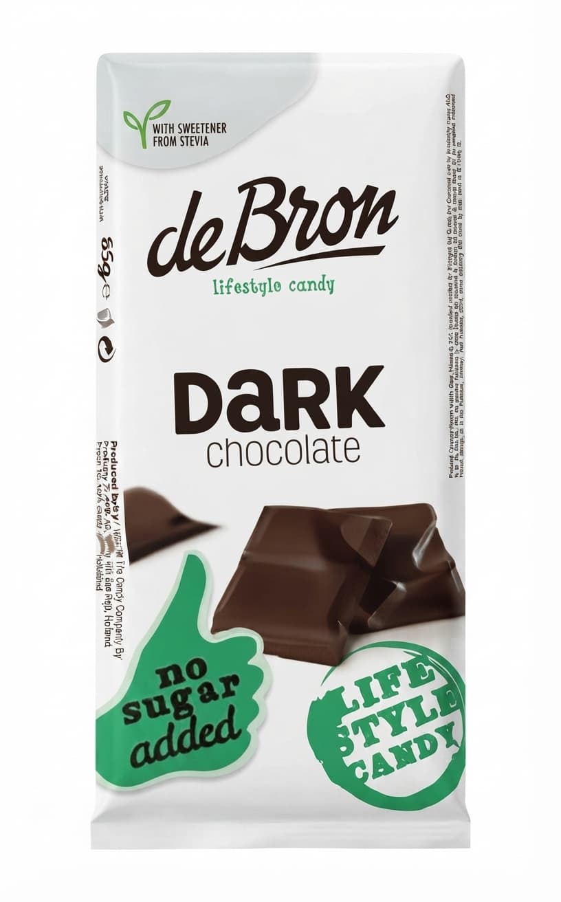 Dark chocolate, Sugar Free dark bar packaging by de Bron