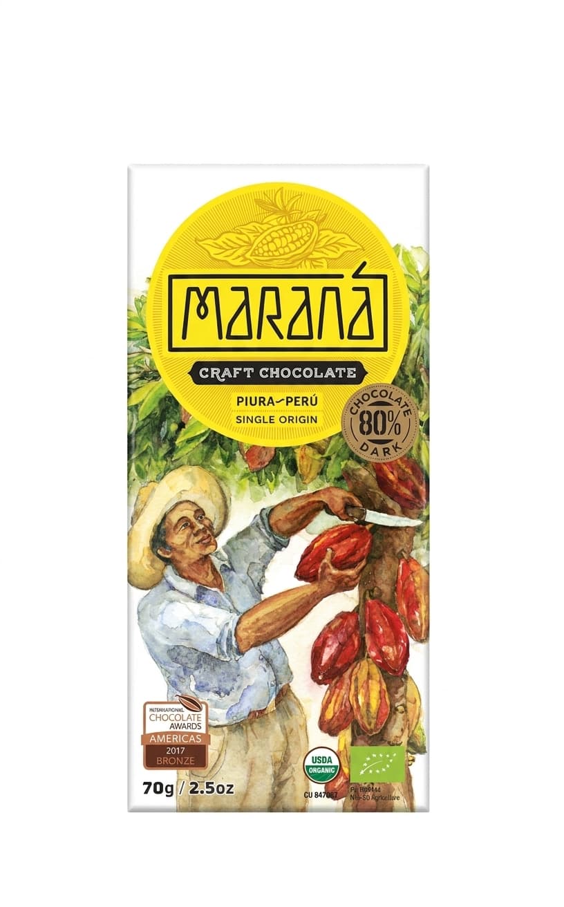 Piura 80% 80% dark bar packaging by Maraná