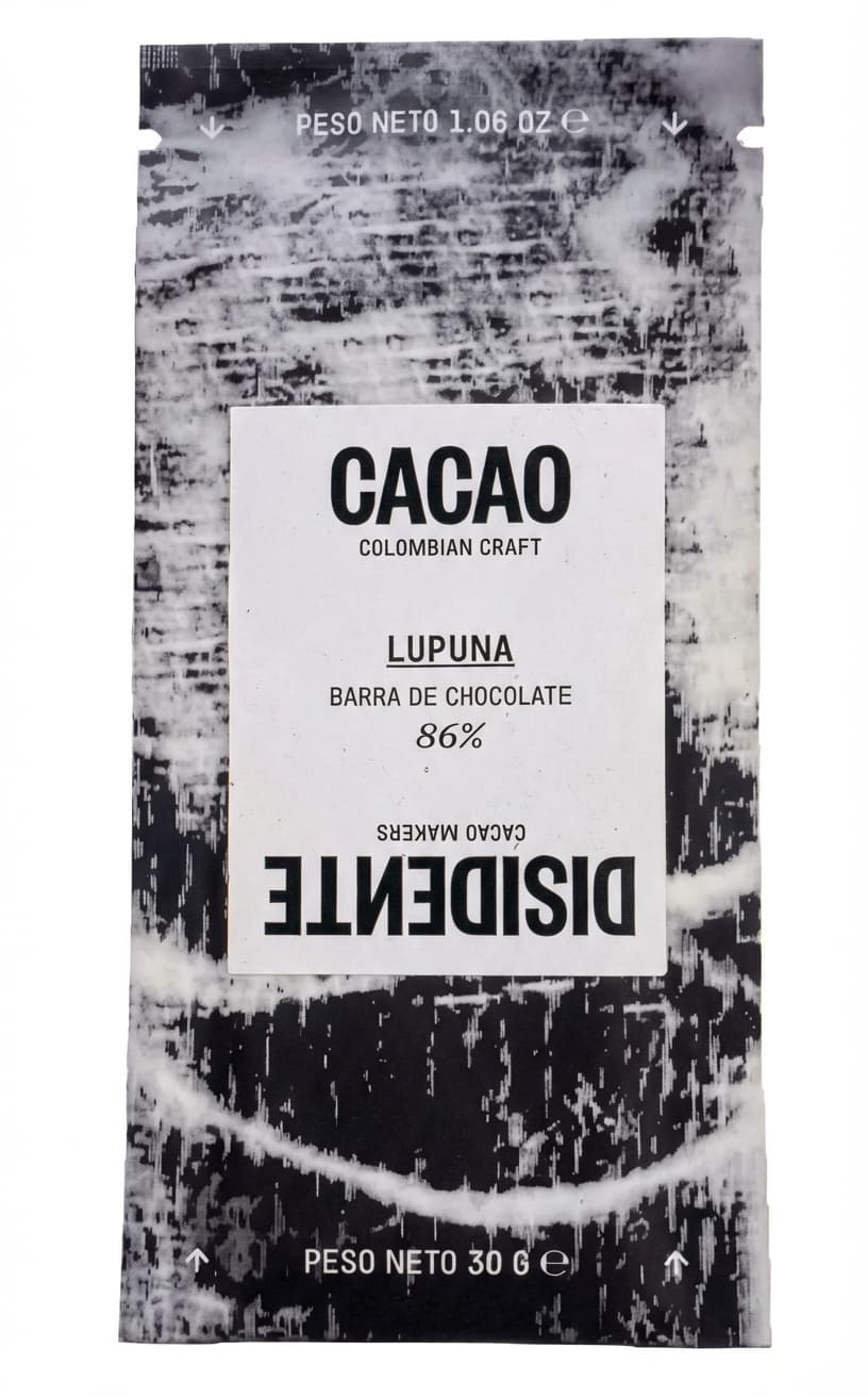 Lupuna 86% 86% dark bar packaging by Cacao Disidente