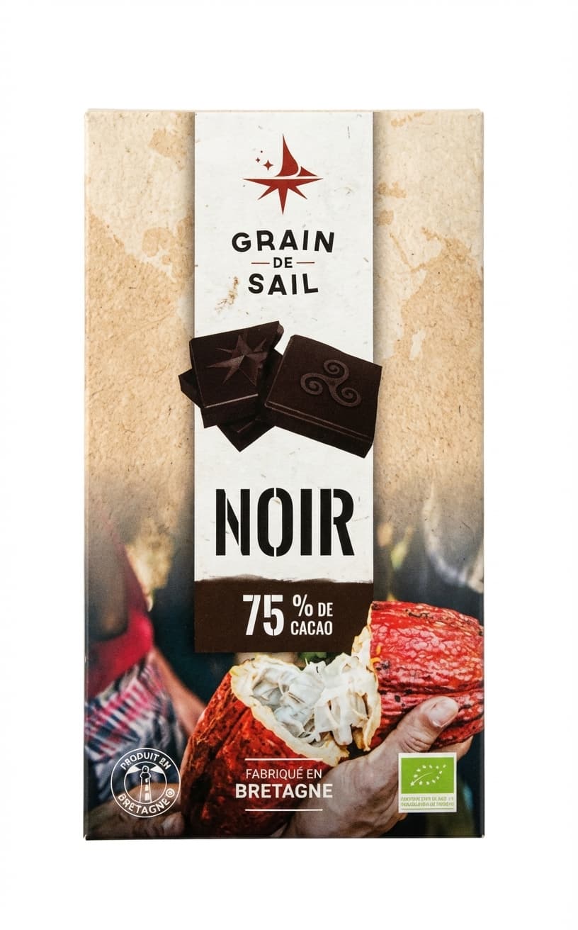 Noir 75% 75% dark bar packaging by Grain de Sail
