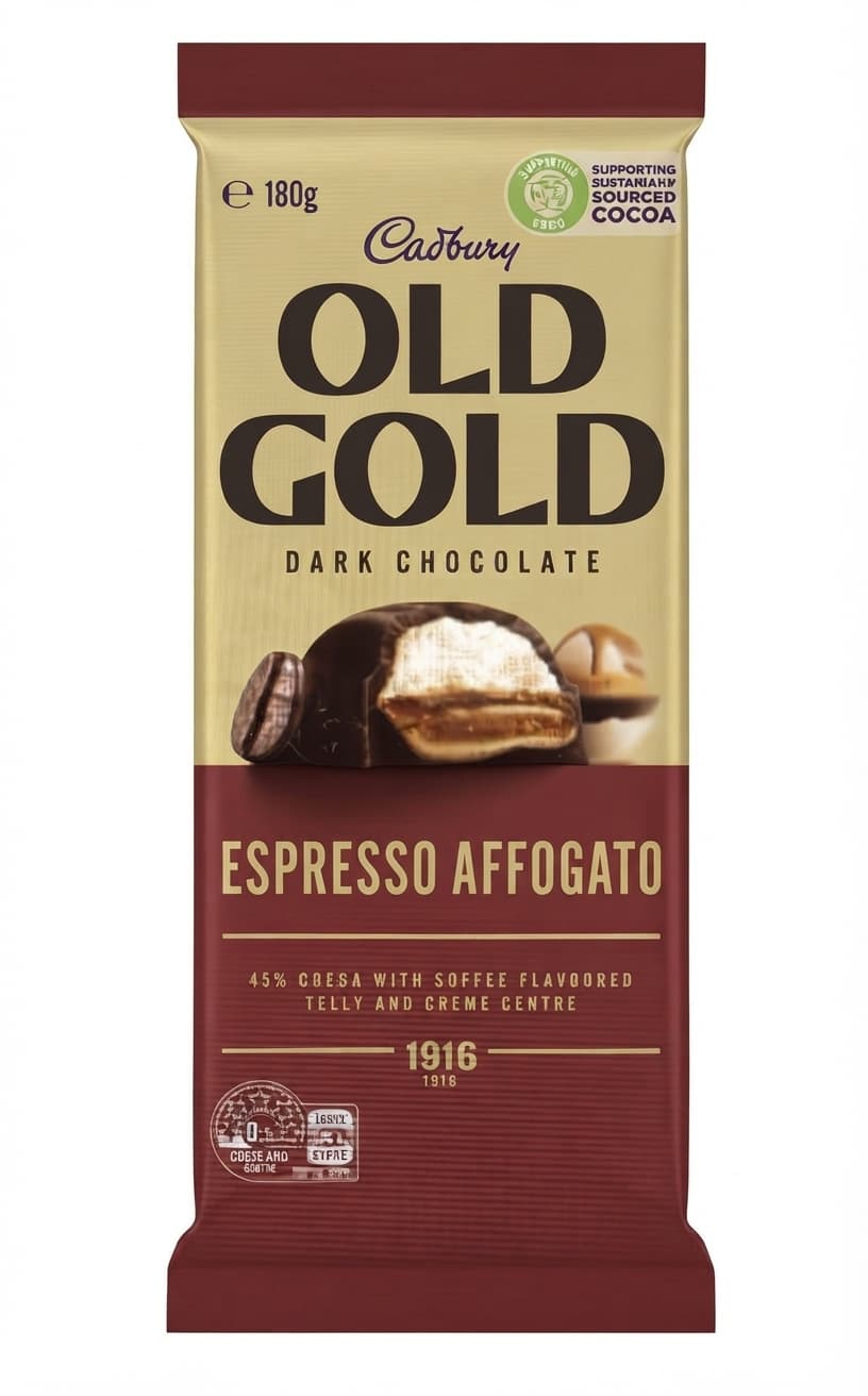 Old Gold Espresso Affogato 45% dark bar packaging by Cadbury