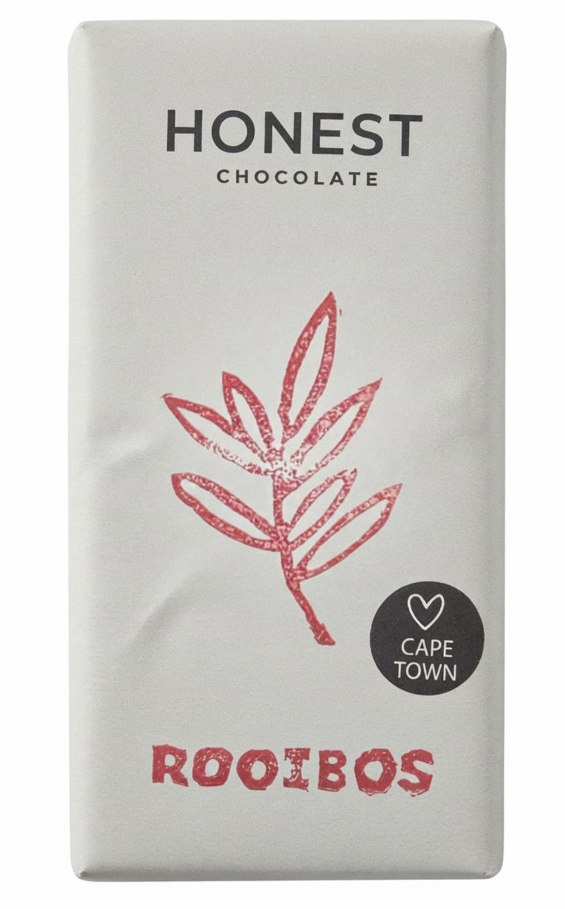 Rooibos 54% dark bar packaging by Honest Chocolate