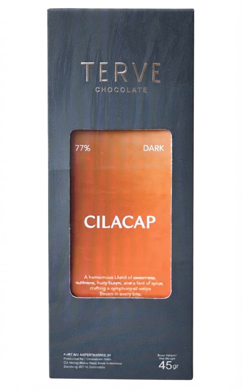 Cilacap 77% 77% dark bar packaging by Terve