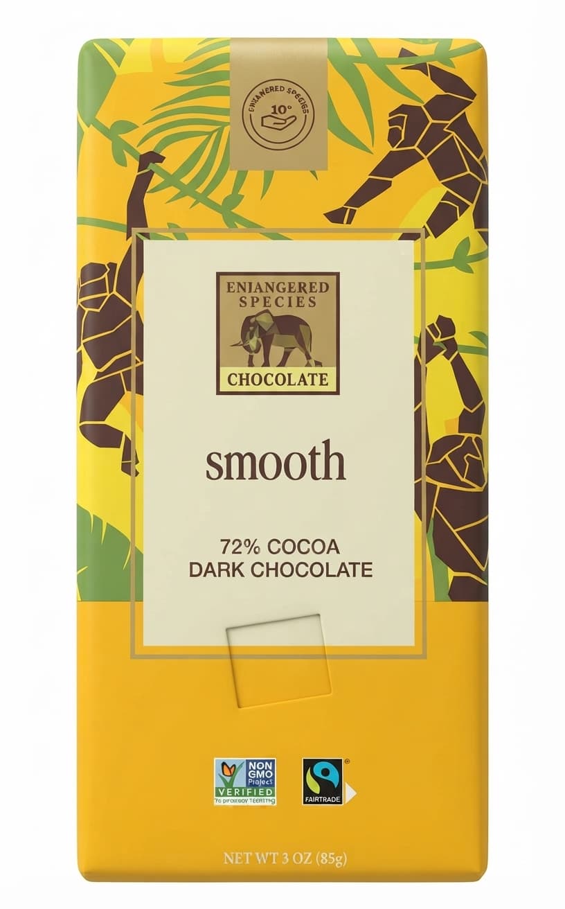Smooth 72% 72% dark bar packaging by Endangered Species Chocolate