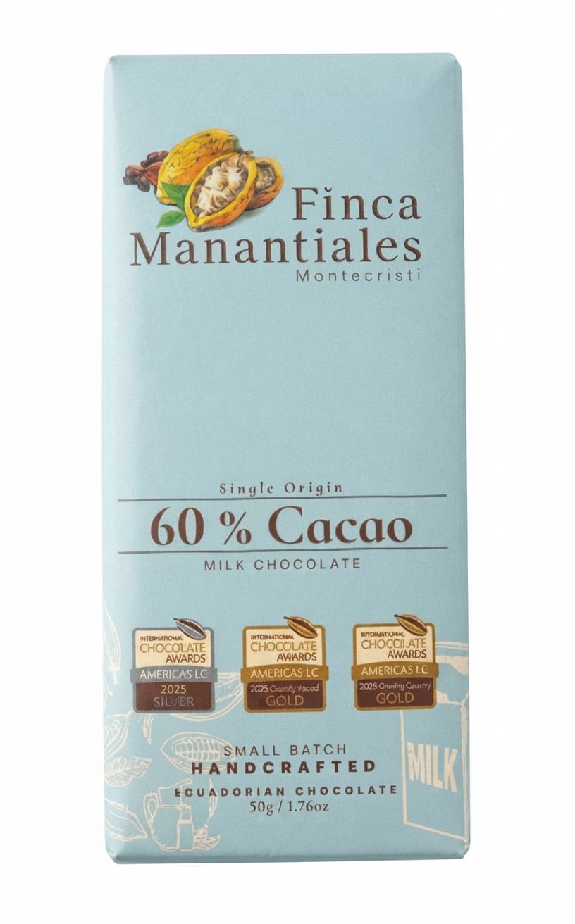 Montecristi 60% 60% milk bar packaging by Finca Manantiales