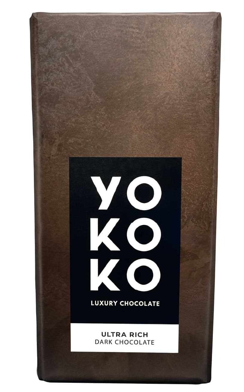 Luxury Chocolate Ultra Rich Dark Chocolate 70% dark bar packaging by YOKOKO