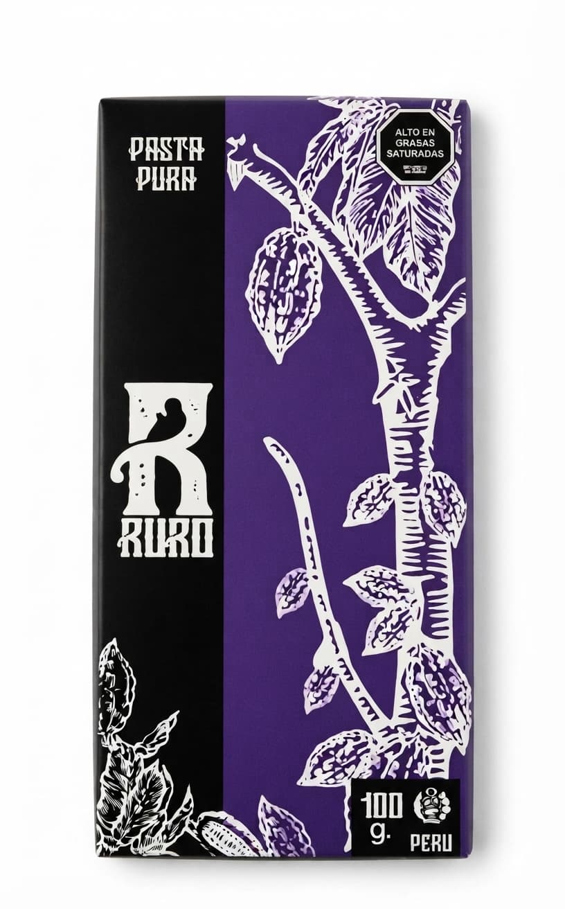 Pasta Pura 100% dark bar packaging by Ruro Chocolate