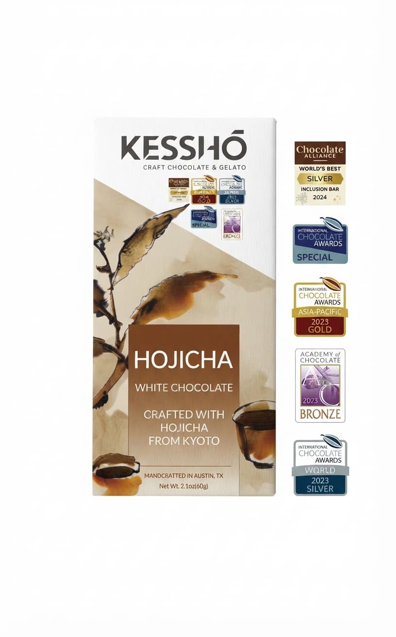 Hojicha White white bar packaging by Kessho