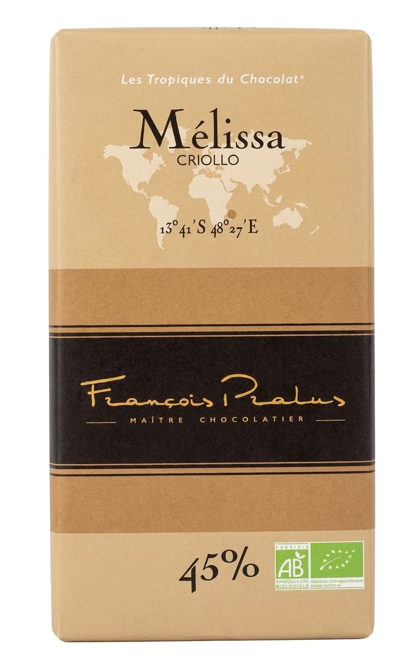 Mélissa 45% milk bar packaging by François Pralus