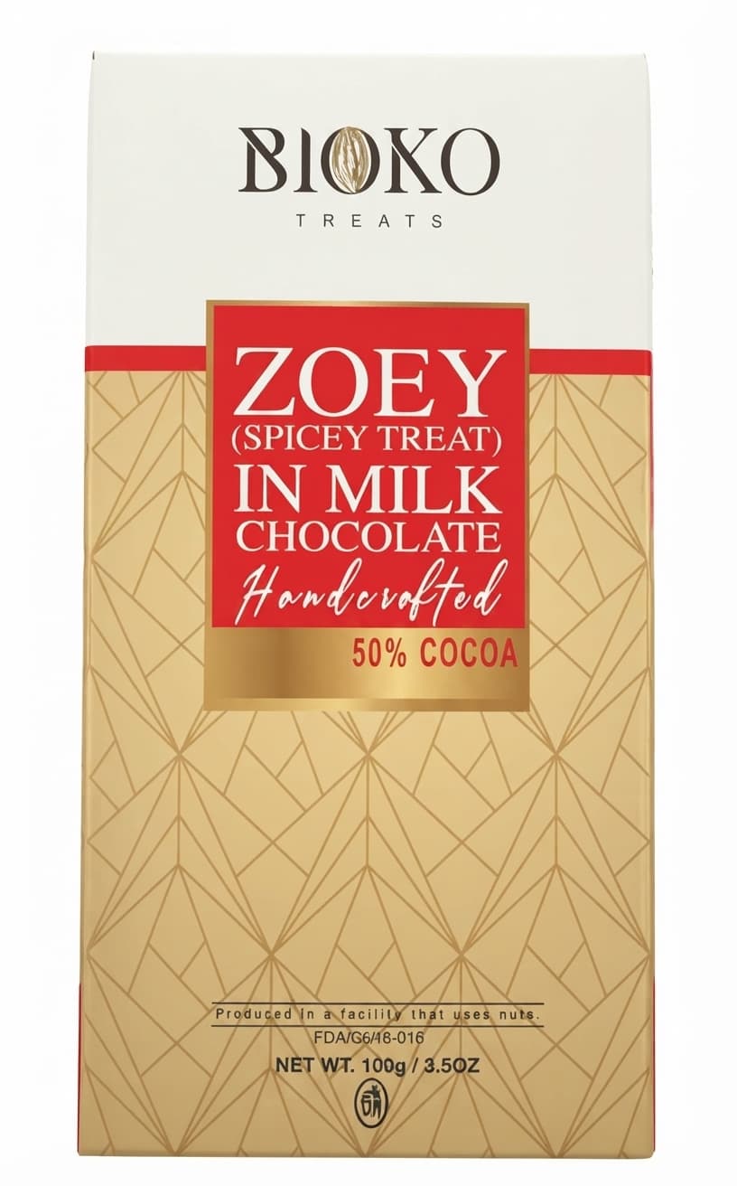 Zoey 50% milk bar packaging by Bioko Treats