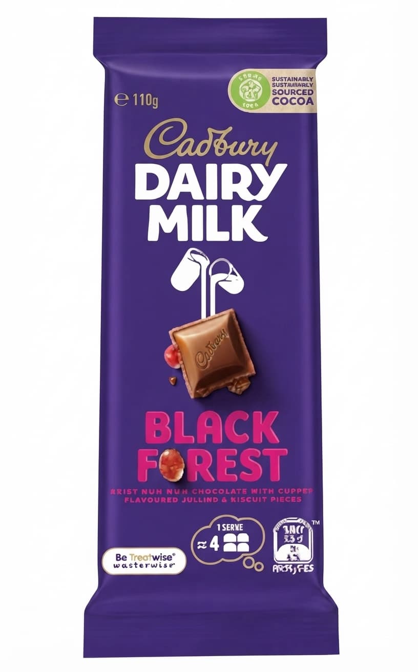 Dairy Milk Black Forest milk bar packaging by Cadbury