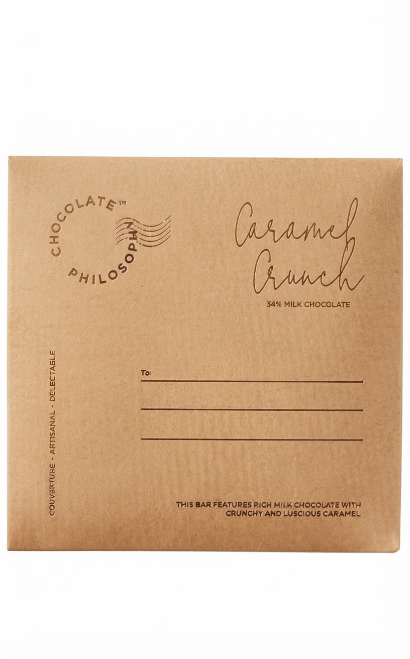 Caramel Crunch 34% milk bar packaging by Chocolate Philosophy
