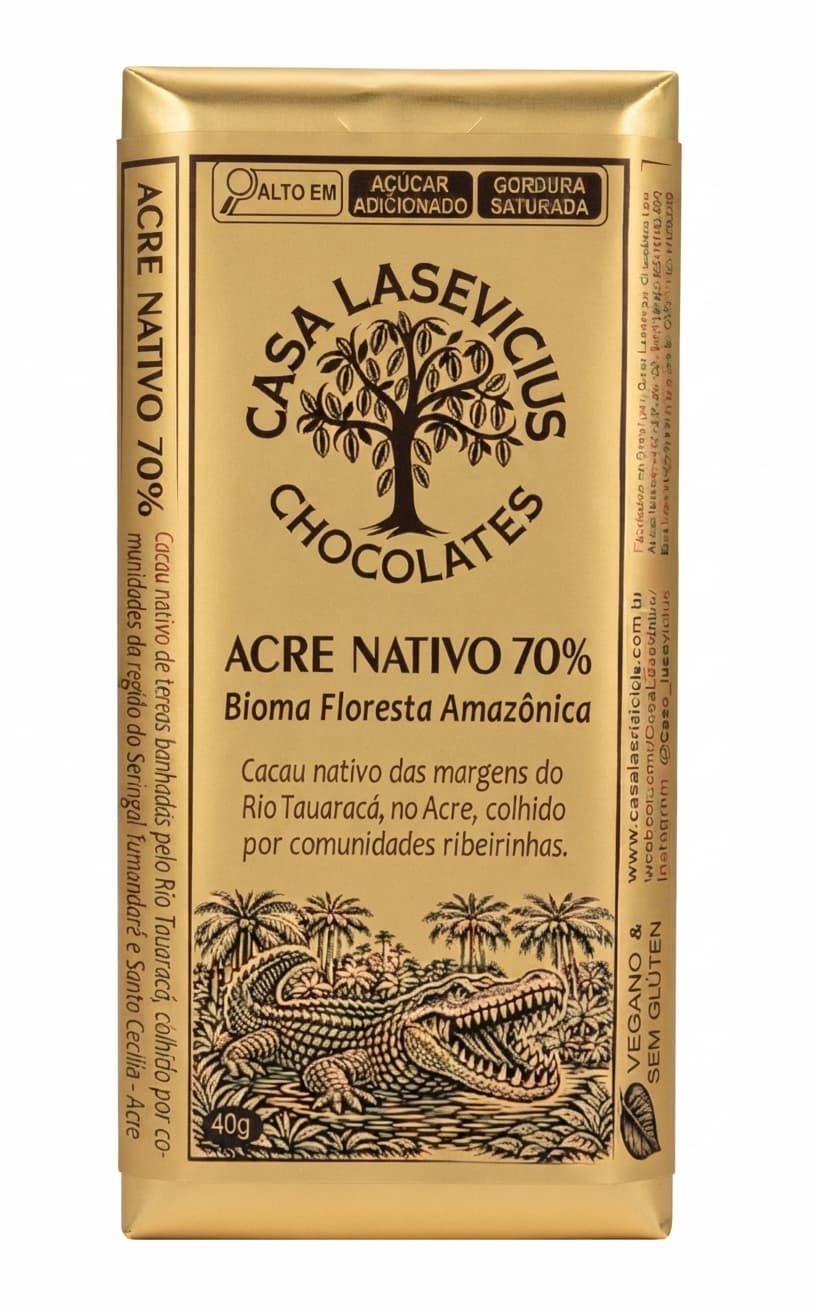 Acre Nativo 70% 70% dark bar packaging by Casa Lasevicius