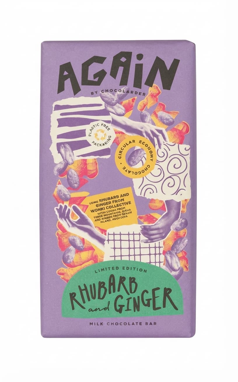 Rhubarb and Ginger 50% milk bar packaging by Chocolarder