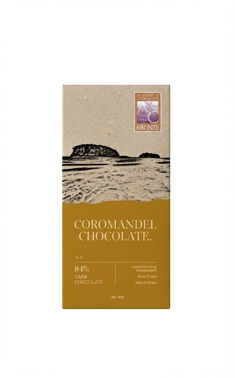 Dark 84% 84% dark bar packaging by Coromandel Chocolate