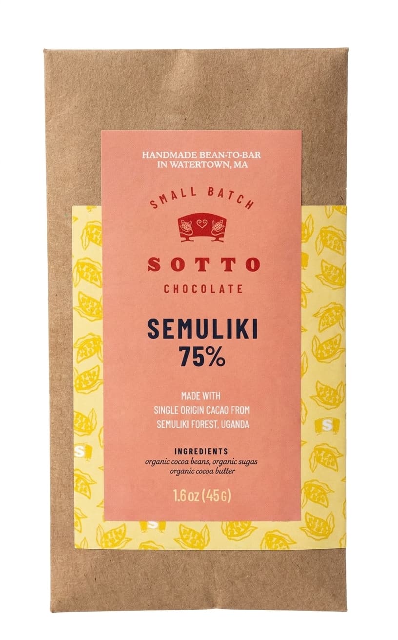 Semuliki 75% 75% dark bar packaging by Sotto Chocolate