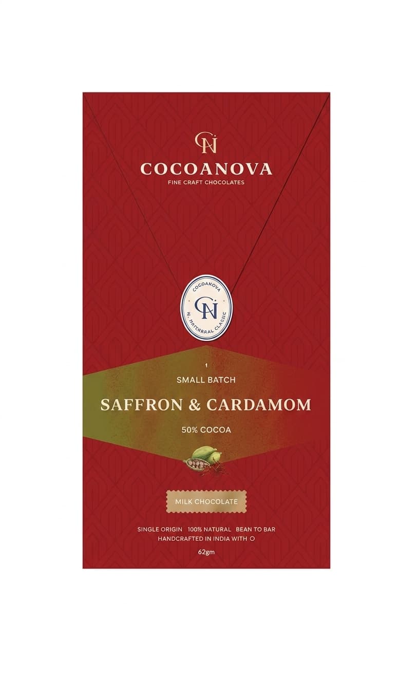 Saffron & Cardamom 50% 50% milk bar packaging by Cocoanova