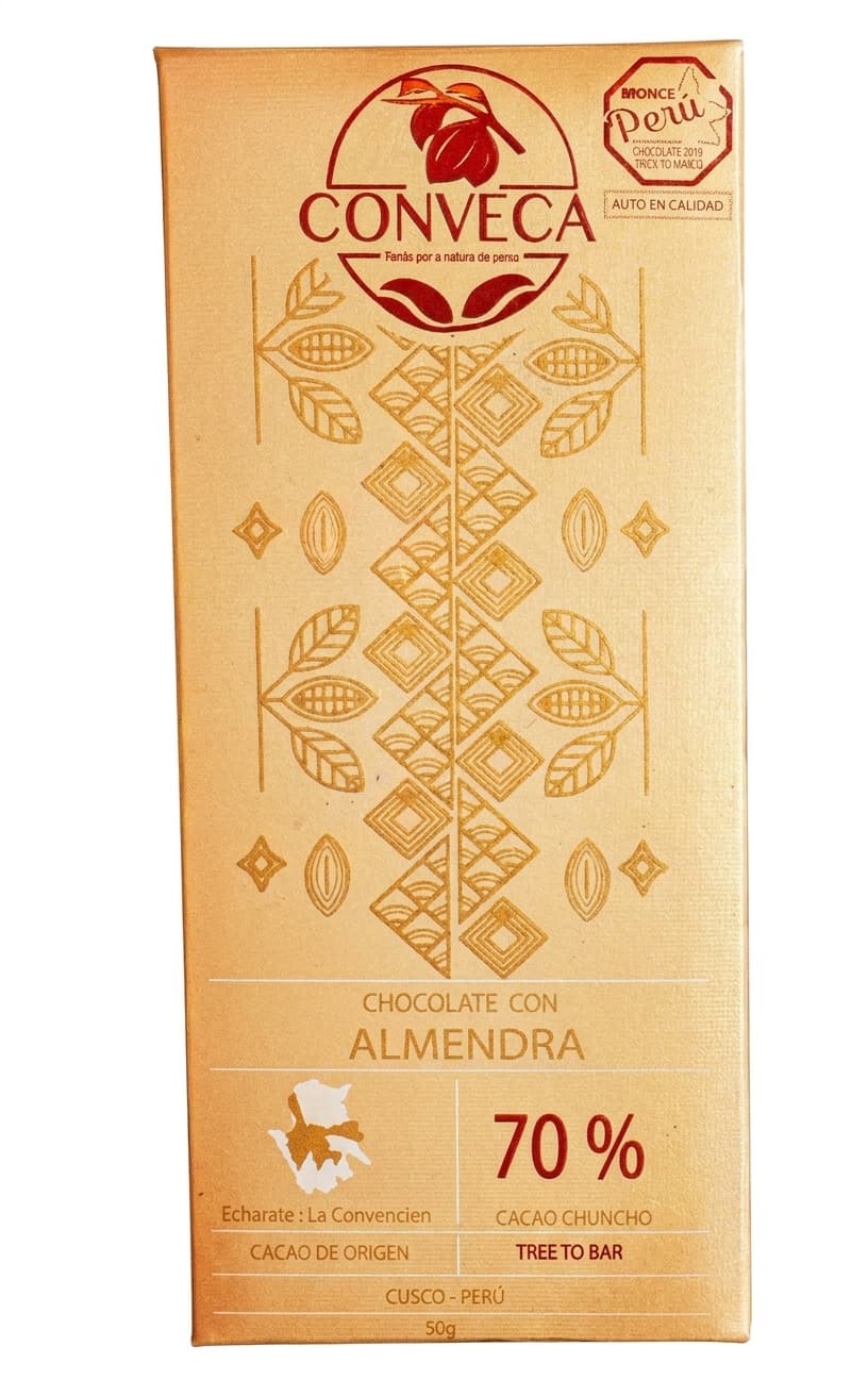 Chocolate con Almendra 70% 70% dark bar packaging by Conveca
