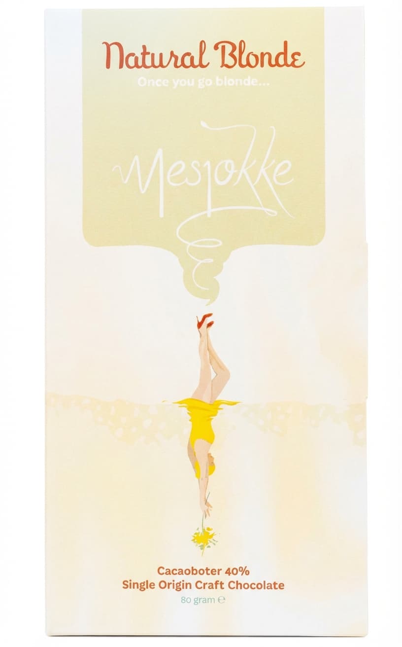 Natural Blonde 40% white bar packaging by Mesjokke