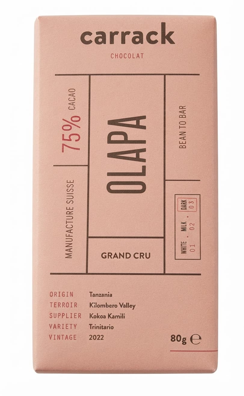 Olapa 75% 75% dark bar packaging by carrack