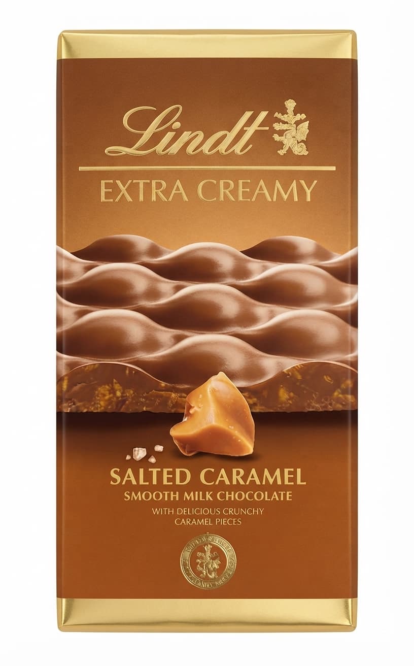 Extra Creamy Salted Caramel 30% milk bar packaging by Lindt