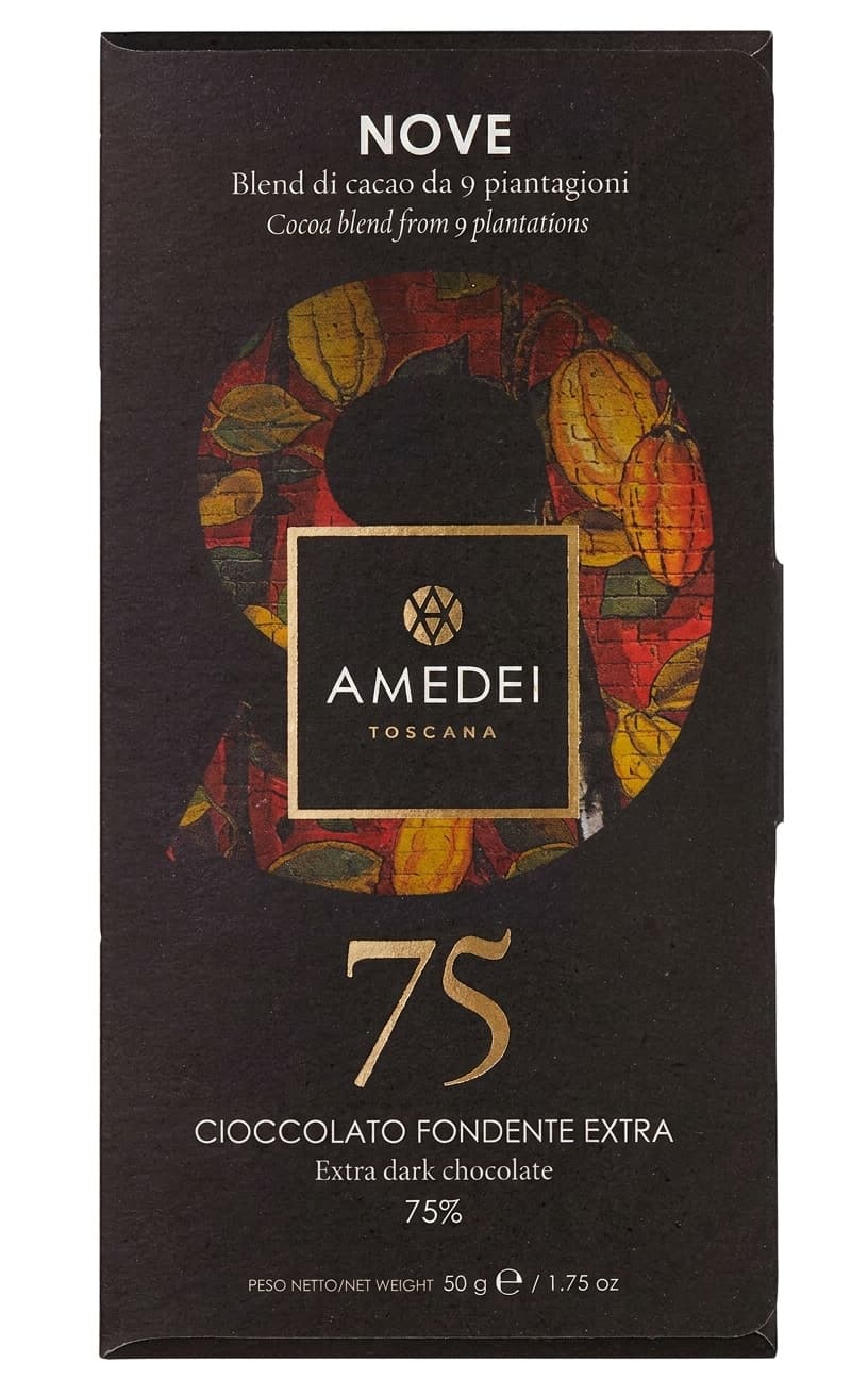 Nove 75% 75% dark bar packaging by Amedei