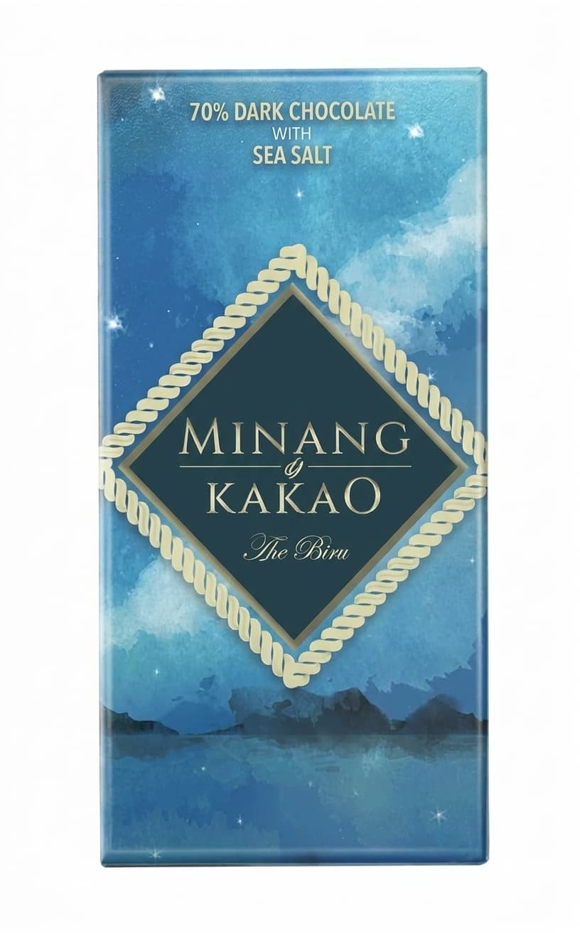 Sea Salt 70% 70% dark bar packaging by MINANG KAKAO