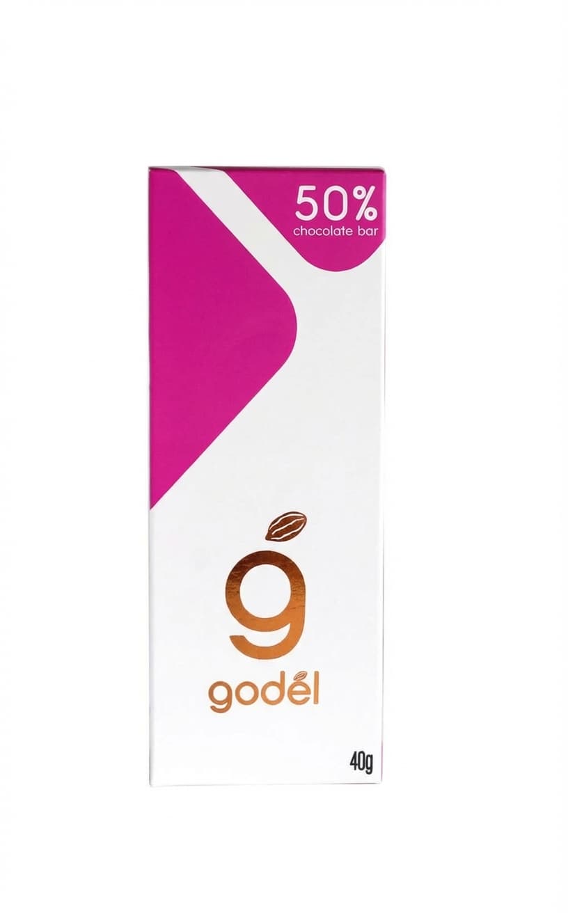 50% chocolate bar 50% dark bar packaging by godél