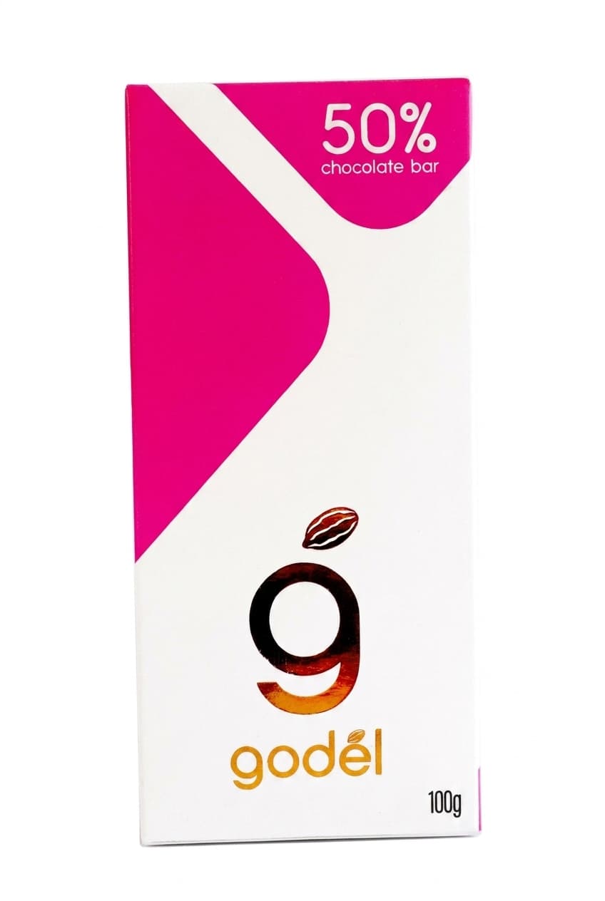 50% chocolate bar 50% dark bar packaging by godél