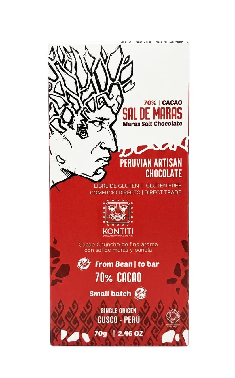 Sal de Maras 70% 70% dark bar packaging by Kontiti