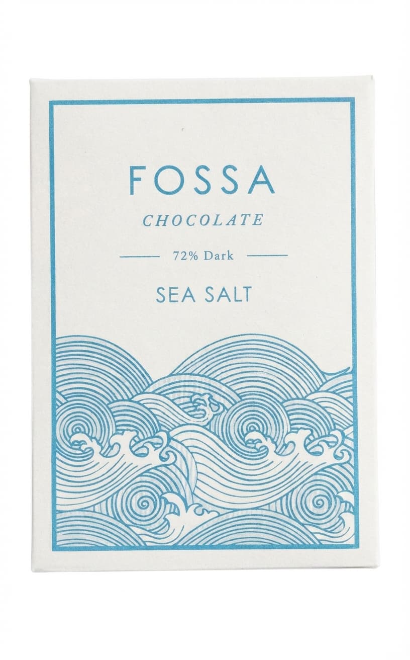 Sea Salt 72% Dark 72% dark bar packaging by Fossa