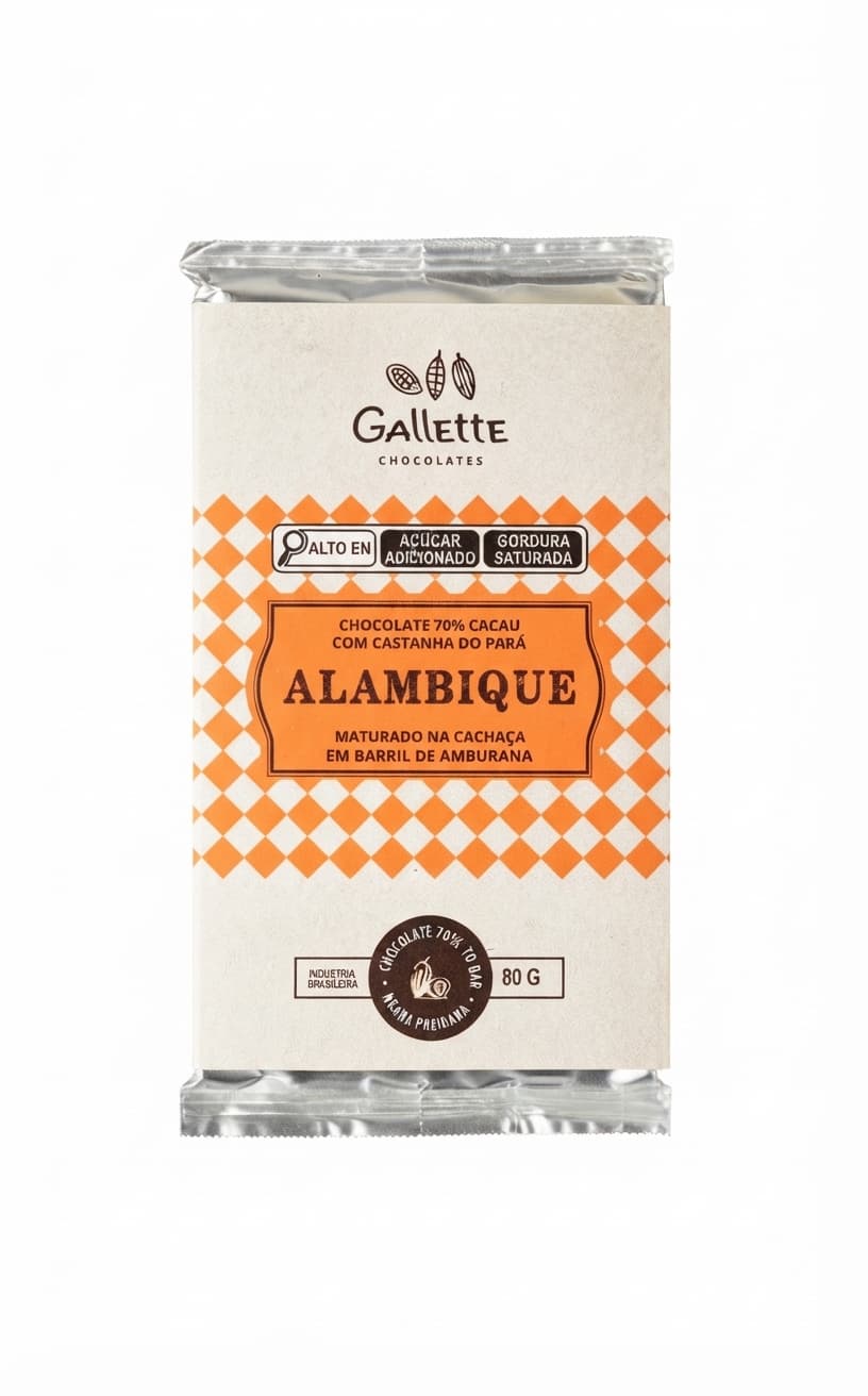 Alambique 70% 70% dark bar packaging by Gallette Chocolates