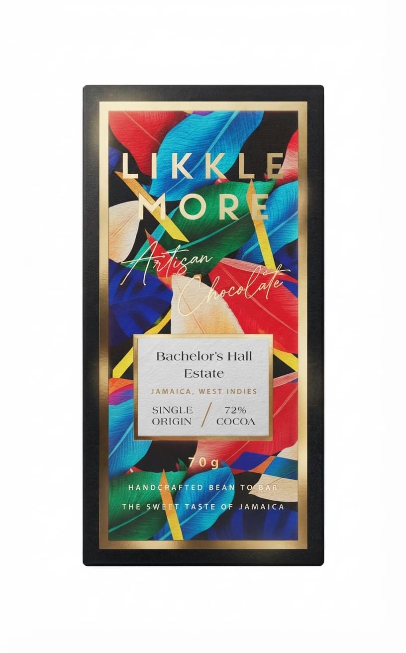 Bachelor's Hall Estate 72% 72% dark bar packaging by Likkle More