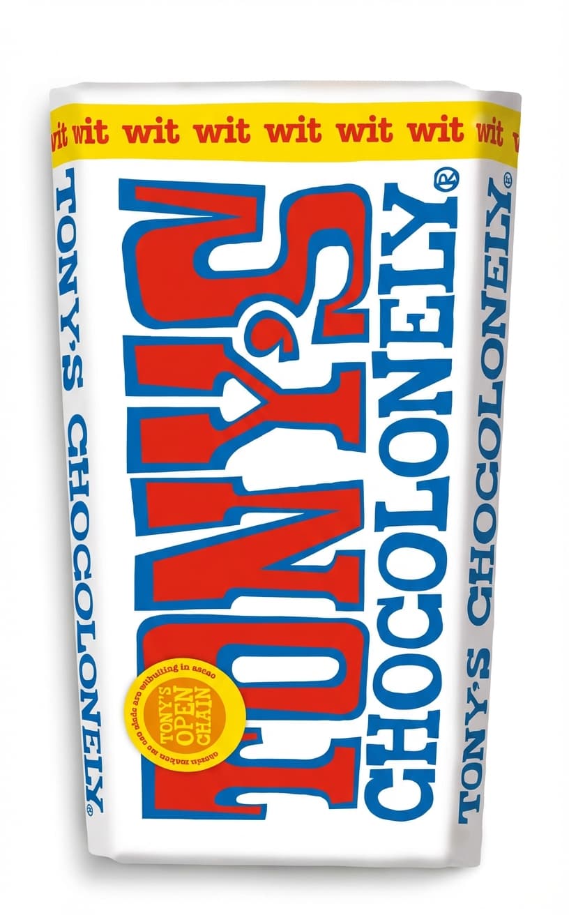 Wit 28% white bar packaging by Tony's Chocolonely